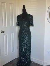 Vintage Mark & John By Sam Pine Green Sequin Evening Dress Sz Small