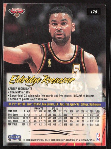 1997-98 Ultra #178 Eldridge Recasner Atlanta Hawks (con Michael Jordan) - Imagen 2 de 2
