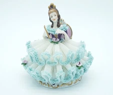 Authentic German Porcelain Karl Klette Lady in Waiting Figurine w Dresden Lace