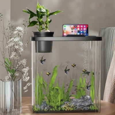 Transparent Aquarium Kreativ Desktop Aquarium für Büro Wohndeko Mit LED-Licht