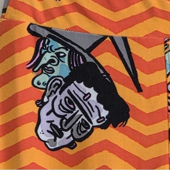 Leggings Lularoe Halloween Naranja Estampado Chevron Frankenstein Cara de Bruja Foto 2 de 4