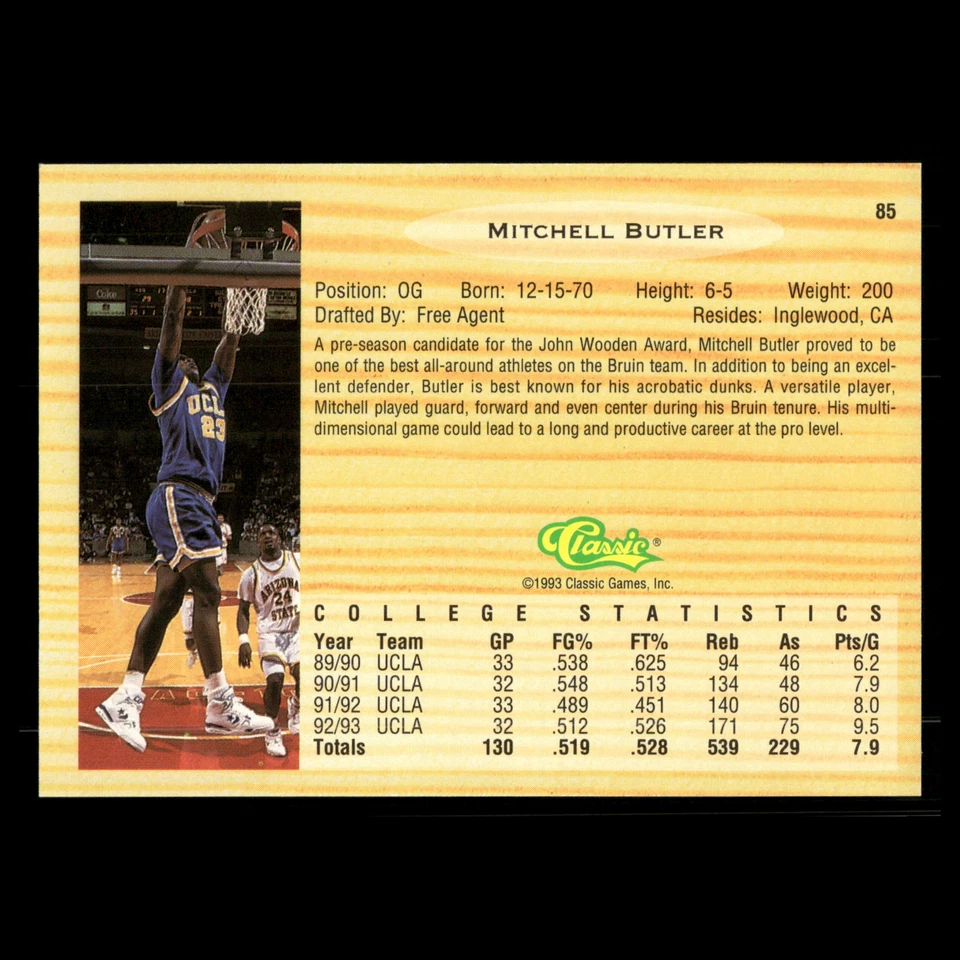 Mitchell Butler #85 1993-94 Classic Draft Picks UCLA Bruins Basketball Card NBA - Image 2 of 3