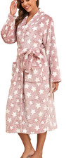 Womens XL/2Xl Brown Red Printed Soft Elegant Long Bathrobe Plush Flannel Robe