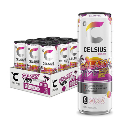CELSIUS GALAXY VIBE Sparkling Strawberry Watermelon-Sugar Free ENERGY Drink-12