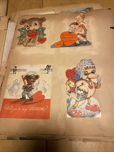 Vintage 1940s 1950s Scrapbook Album Valentines Xmas B-day Cards Ephemera