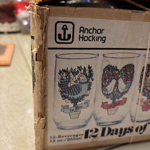 Verres à boire neufs Anchor Hocking 12 jours de Noël boîte d'origine comme neuf MCM - Photo 14/14