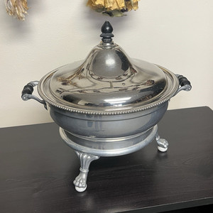 General Electric Chafing Dish Round Metal w/ Lid Stand Handles 1900s Vintage
