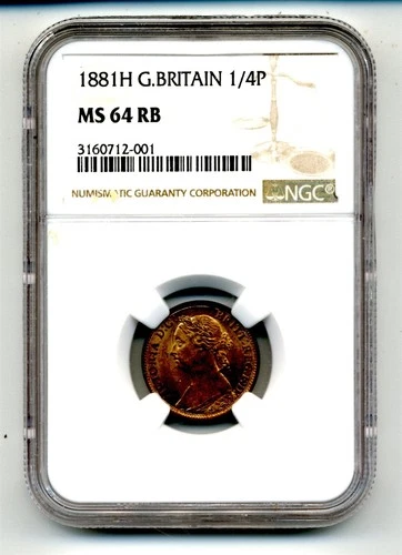 Great Britain. Farthing. 1881-H NGC MS64 RB