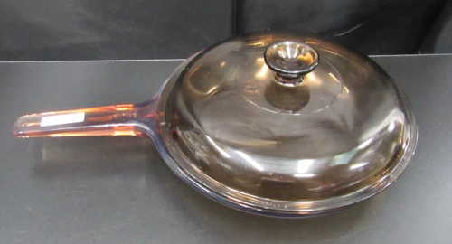 Vintage Pyrex Vision Corning Ware Amber 10” Glass Skillet With Lid