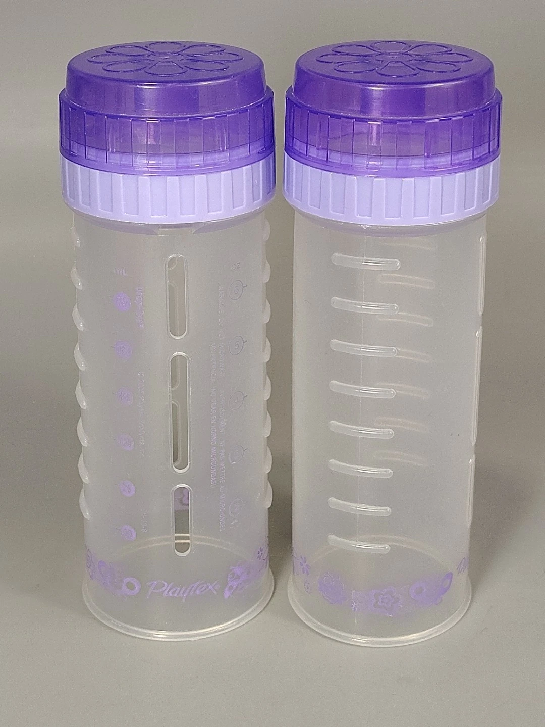 2 Playtex Baby Bottles Light Purple Butterfly Drop In 8oz & Caps NO Nipples 2005