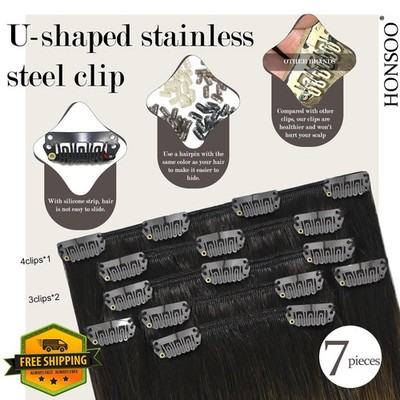 Honsoo Clip In Hair Extensions Dark Brown 70g 7pcs 12'' Remy Human Hair