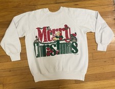 Vintage Merry Christmas Graphic Crewneck Sweatshirt 1988 Mens Small Made in USA