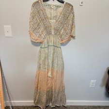 World Market Boho Chic Maxi Dress Womens Size S/M Metallic Lurex Geometric