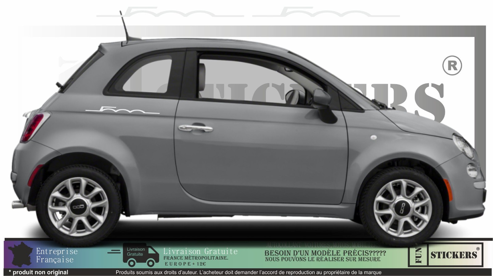 Kit bande complet style Fiat 500 stickers latéraux en vinyle résistant aux UV