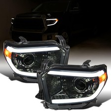 2014-2021 Toyota Tundra LED Tube DRL Halogen Projector Headlights Pair Smoke