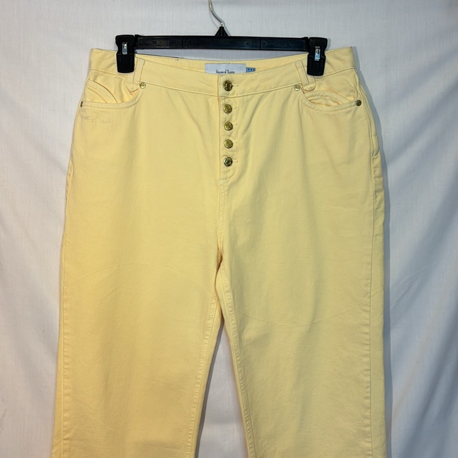 House of Sunny Yellow Button Fly Straight Leg Embroidered Jeans Pants Size US 10