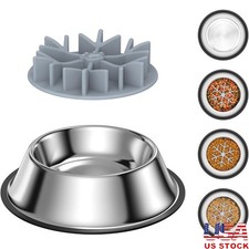 2 in 1 Slow Feeder Dog Bowl Stainless Steel Non-Slip Easy Clean Pet Feeding Dish