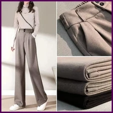 2025 Autumn Winter Women Concise Woolen Pants Lady Wide Leg Designer Outside