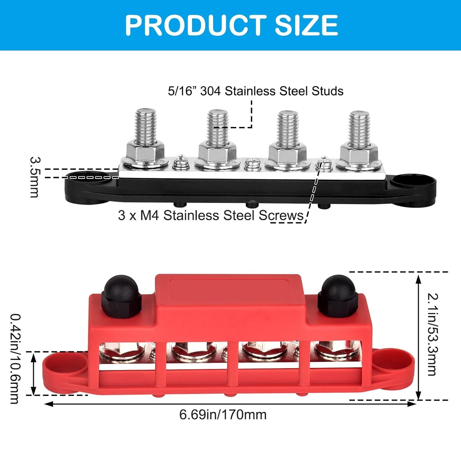 12V 250A Bus Bar Terminal Block Battery Distribution Block for Automotive Solar