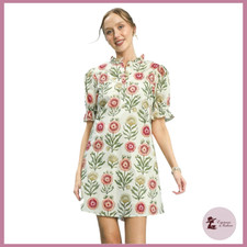 NWT Umgee Floral Puff Sleeve Babydoll Cotton Dress - Large