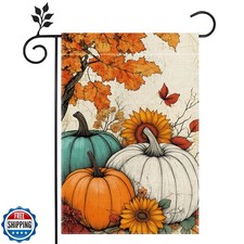 Fall Pumpkin Garden Flag for Outside 12x18 Inch Double Sided Burlap Autumn Th