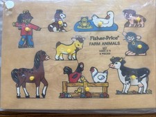 VTG Fisher Price Farm Animals  Vehicles Wood Puzzle 507/508 EUC Made In Belgium