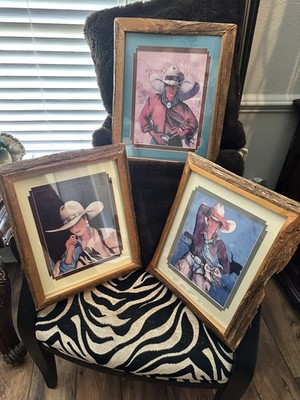 Set 3 VTG Doreman Burns Cowgirl Custom Framed Western Decor Looking for Strays