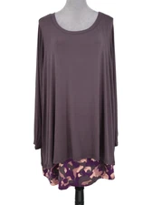 Lori Goldstein Logo Top Plus Size 3X Plum Purple Attached Tank Liner Long Blouse