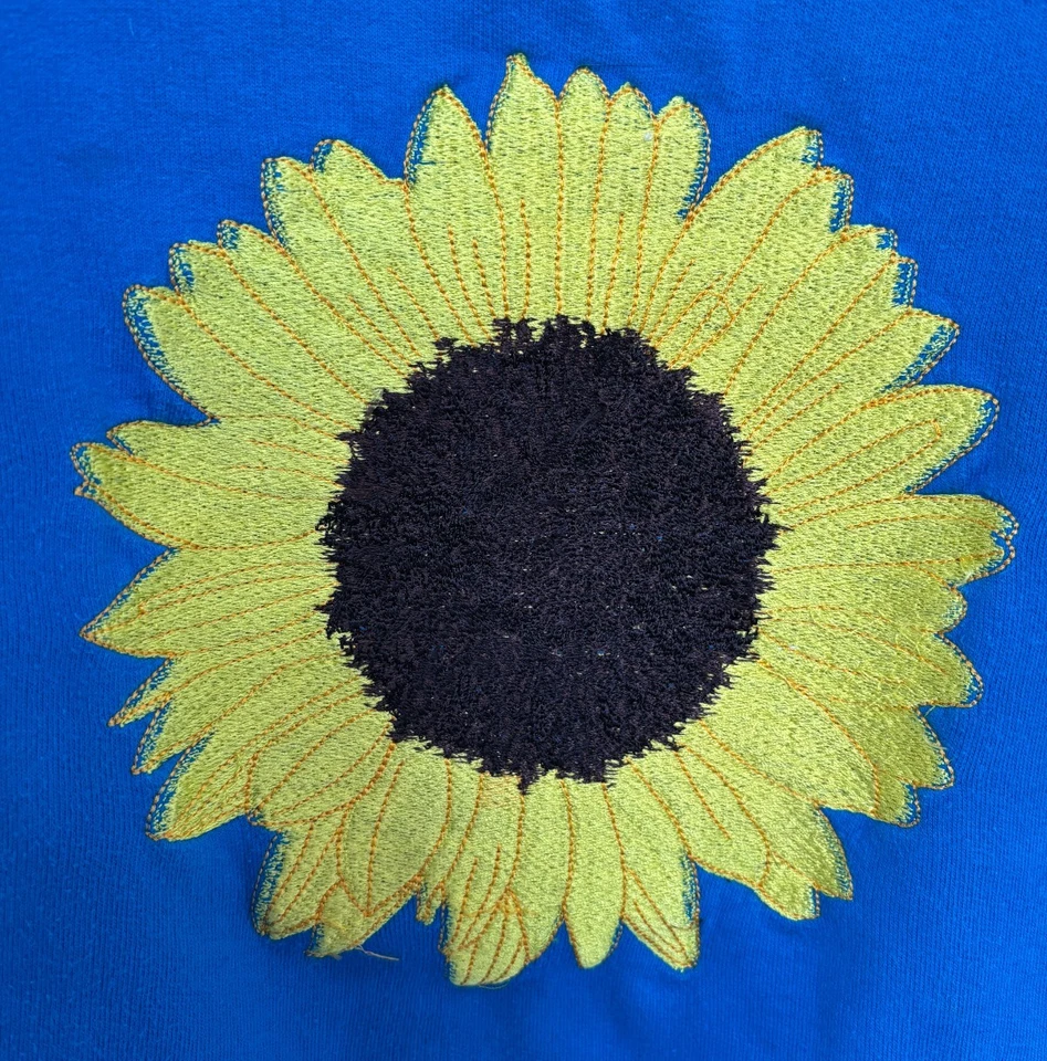 Unique Specially Made Ladies Large Sunflower Embroidered Sweatshirt Turquoise XL - Image 3 of 4