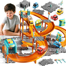 Puzzle Racer Kids Car Track Set, 4-Tier Race Tracks for Kids Ages 3-5 with 3 Car