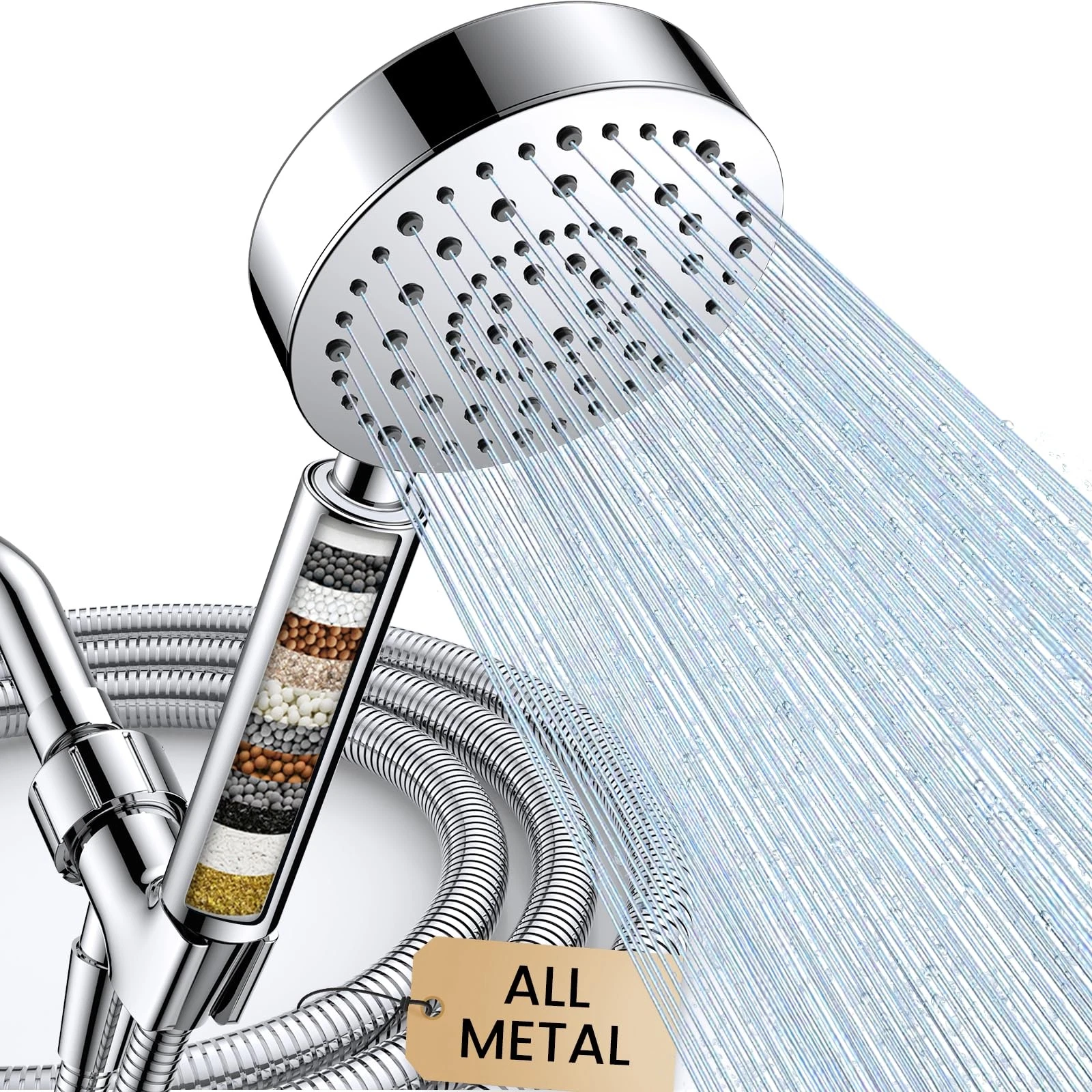 Filtered Shower Head with Handheld, 6 Spray High Pressure, 72" Hose - Removes