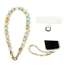 Phone Charm with Beaded Marble, Cell Phone Lanyard with Green Natural Stone