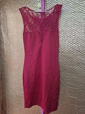 Size M Medium Burgundy Red Lace Knee Length Shift Dress * (925/238)
