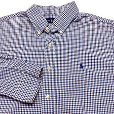 Ralph Lauren Shirt Mens XL Blue Gingham Check Button Down Long Sleeve Cotton