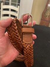 Brown Braided Leather Belt 1" wide 44" long silver buckle Great condition