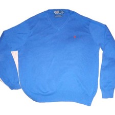 Polo Ralph Lauren Men's Large L Pima Cotton V-Neck Sweater blue Logo Pony