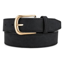 Leather Belt for Jeans Vintage Ladies Waist Belt with Gold Buckle for Pants D...