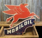 Large Vintage MOBILOIL PEGASUS Porcelain Metal Sign Mobil Gas Oil SIGNED TEXLITE