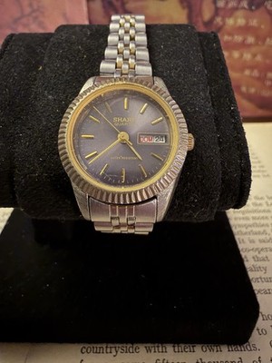 SHARP Womens Quartz Wristwatch Gray Dial Day/Date Two-Tone
