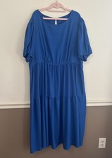 Moosta Curve Women's Tiered Midi Dress Plus Size 4XL Blue Short Sleeve