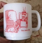 1972 Jeannette Vtg The Junior Set Milk Glass Coffee Mug Frankenstein TV Dog Girl