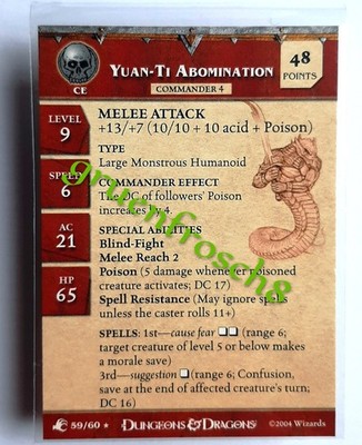  YUAN-TI ABOMINATION  59 RARE  ABERRATIONS 2004   D&D MINIS GAMES  STATS CARD