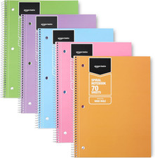 Wide Ruled Spiral Notebooks, 8" x 10-1/2", 70 Sheets, Assorted Pastel Solid C...