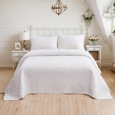 White Quilt Set Cotton King Size Luxury Cottagecore Bedding Rose Floral
