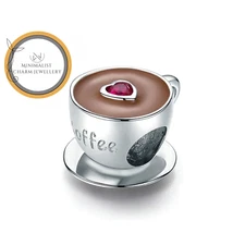 Coffee Cup Pink Heart Charm For Bracelet, Coffee Charm, Coffee Cup Charm