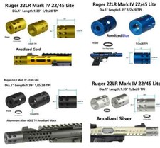 Black,Silver,Gold,Blue Ruger .22LR Mark IV 22/45 Muzzle Brake 1/2x28 TPI