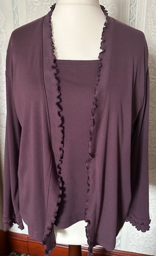 Vintage 00s Nightingales Grape Purple Peplum Front Tie All In One Blouse Size 16 - Picture 5 of 19