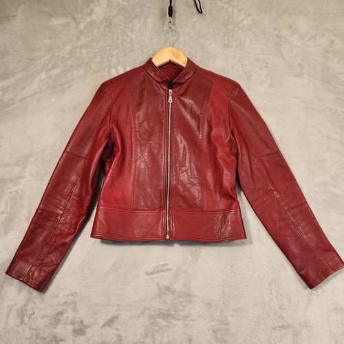 L' Aurore Fine Leather Jacket Women’s SIZE 2 (AU12) Burgundy ZIP UP RRP $275