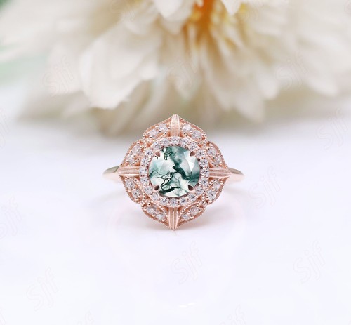 Moss Agate Vintage Antique Ring Fashion Ring For Women Green Moss Agate Ring