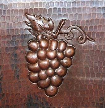 15" Square Copper Bar Sink with GRAPES design with Drain & 13" ORB Faucet - Picture 4 of 5